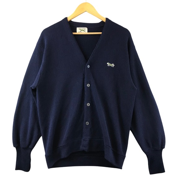 Vintage JCPenney The Fox Sweater Cardigan Mens L Navy Blue Knitwear - Picture 1 of 8